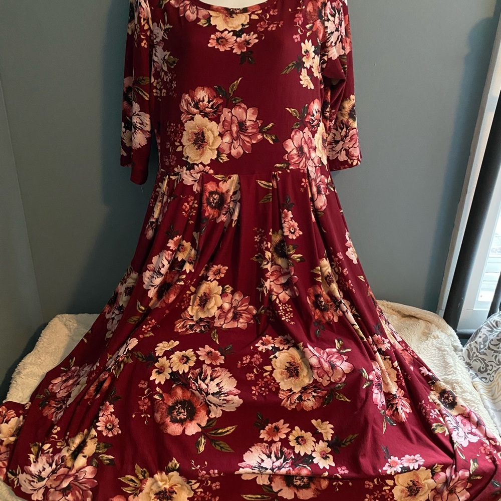 Maroon Floral MIDI Dress